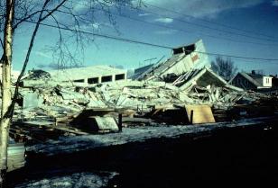 Four Seasons apartment building in Anchorage damaged from the 1964 earthquake